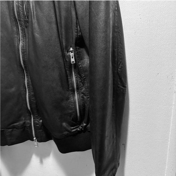SOLD!! NWT MENS ALLSAINTS KINO BLACK BIKER LEATHER BOMBER JACKET STREETWEAR SZ M - Picture 10 of 15